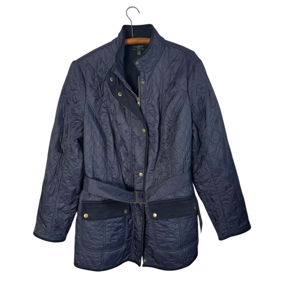 Talbots Navy Diamond Quilted Corduroy Trim Barn Jacket  belted size 2X